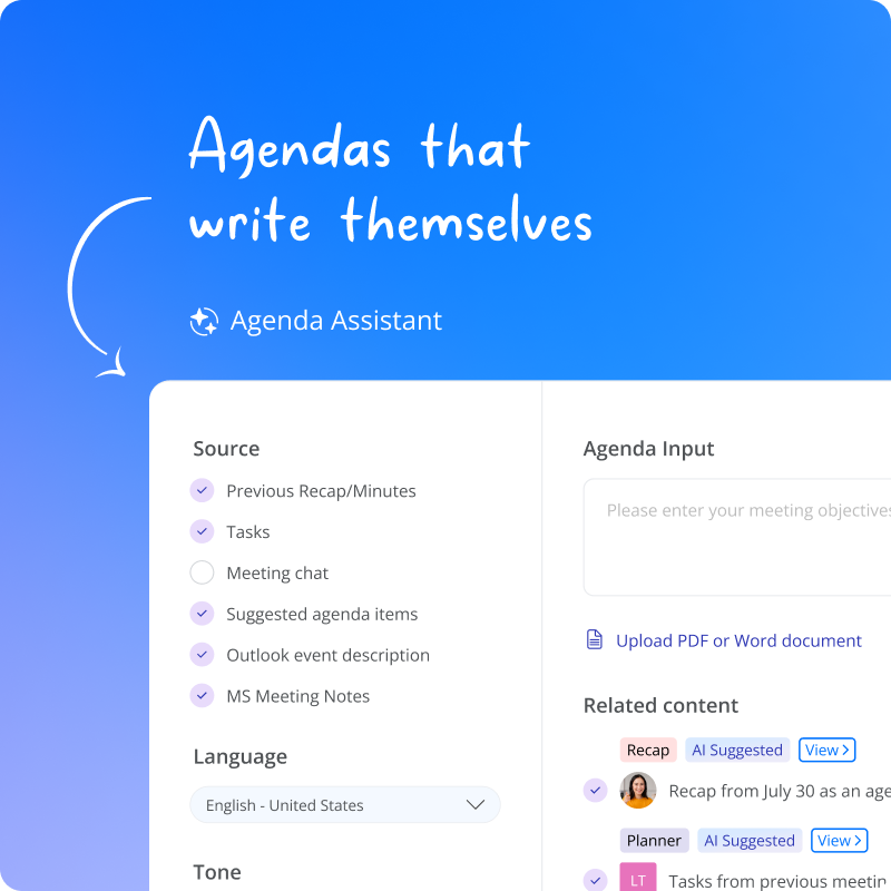 Microsoft Teams meeting agenda built in Decisions before a meeting.