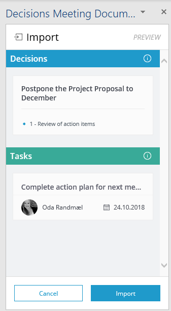 Sync Task and Decision Preview Sidebar