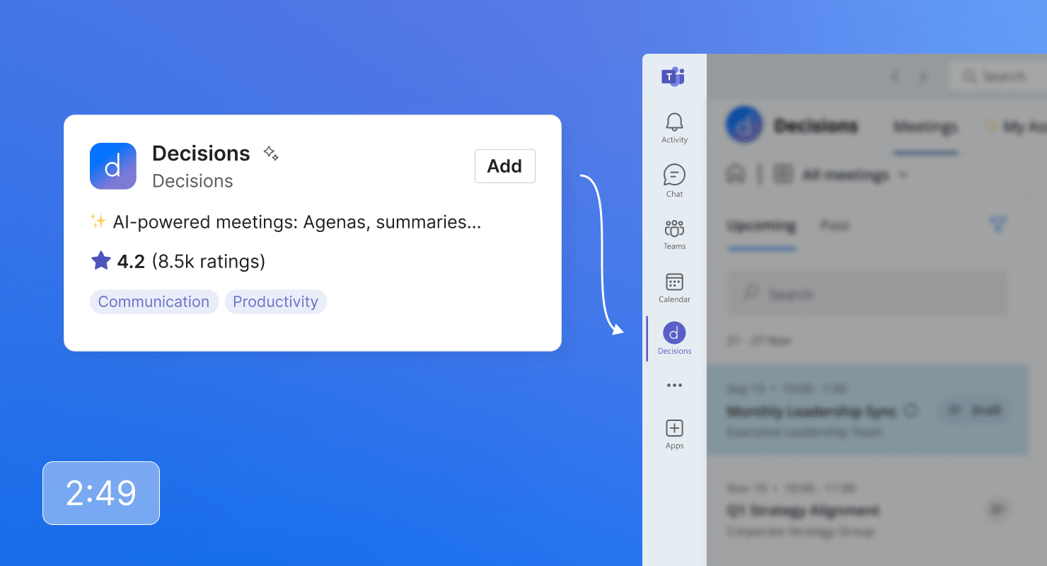 Video (3 min): Installing the Decisions app in Microsoft Teams to get started with AI-powered meetings