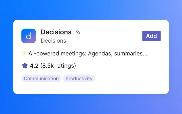 Decisions in the Microsoft Teams app store, ready to add