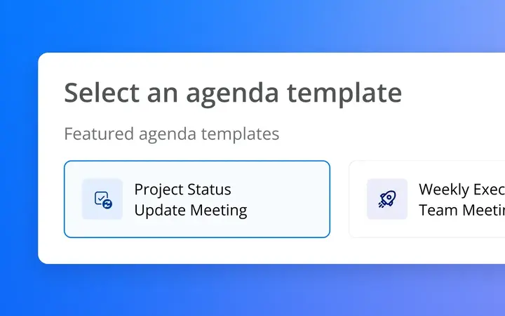 Choosing the Project Status Update Meeting template for a standing agenda