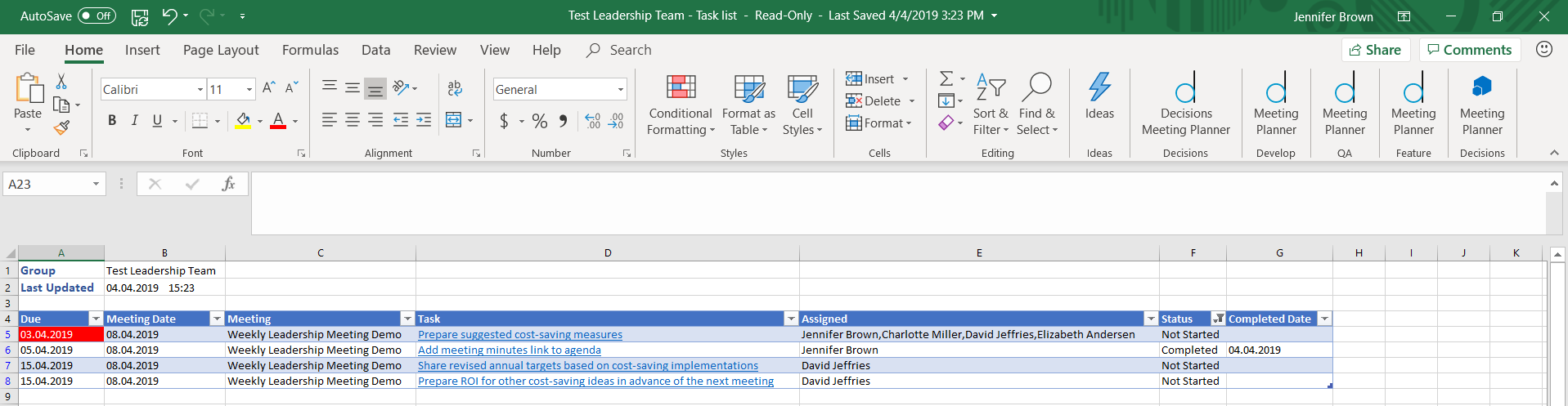 excel screen