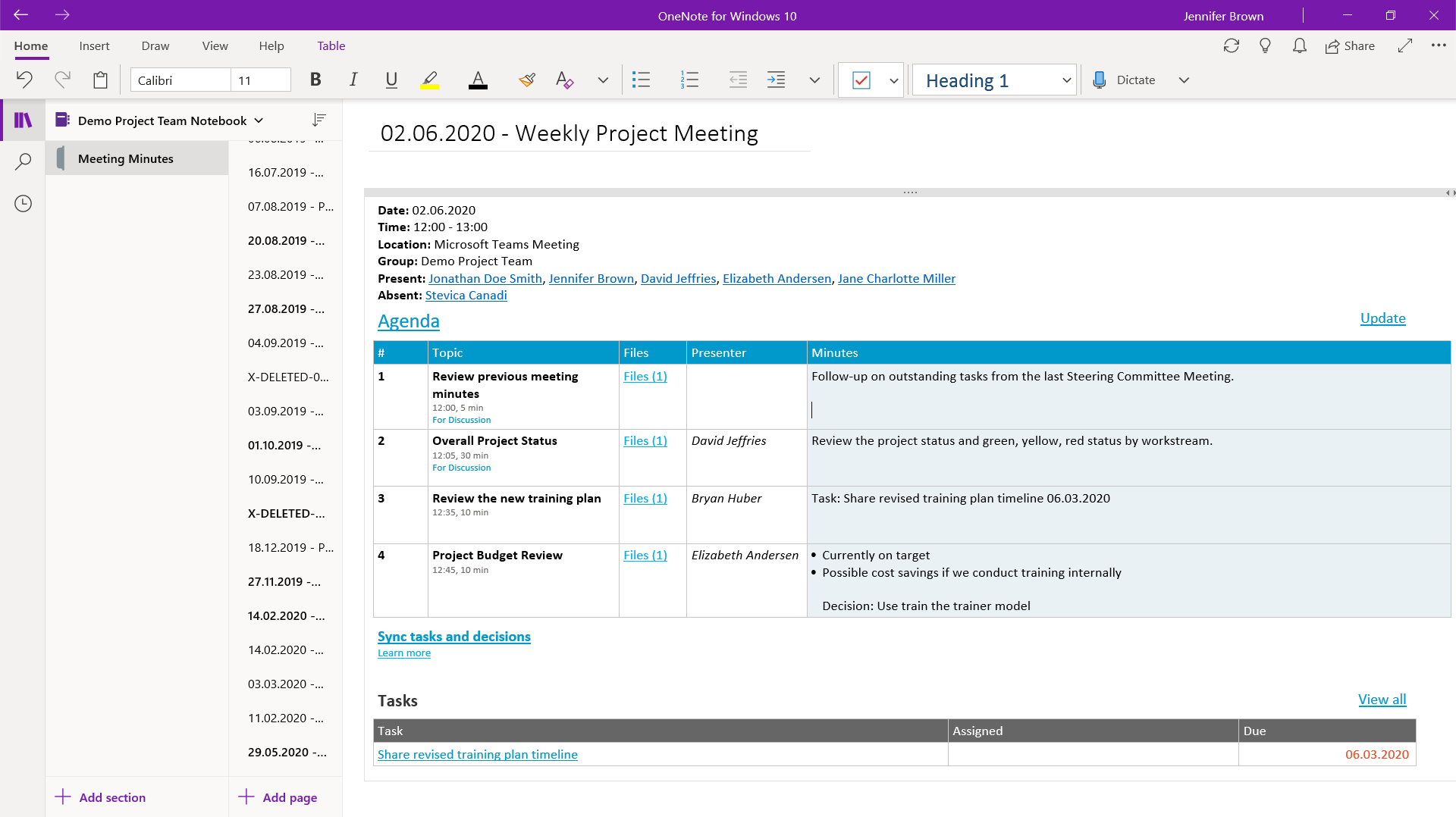 Meeting minutes screenshot