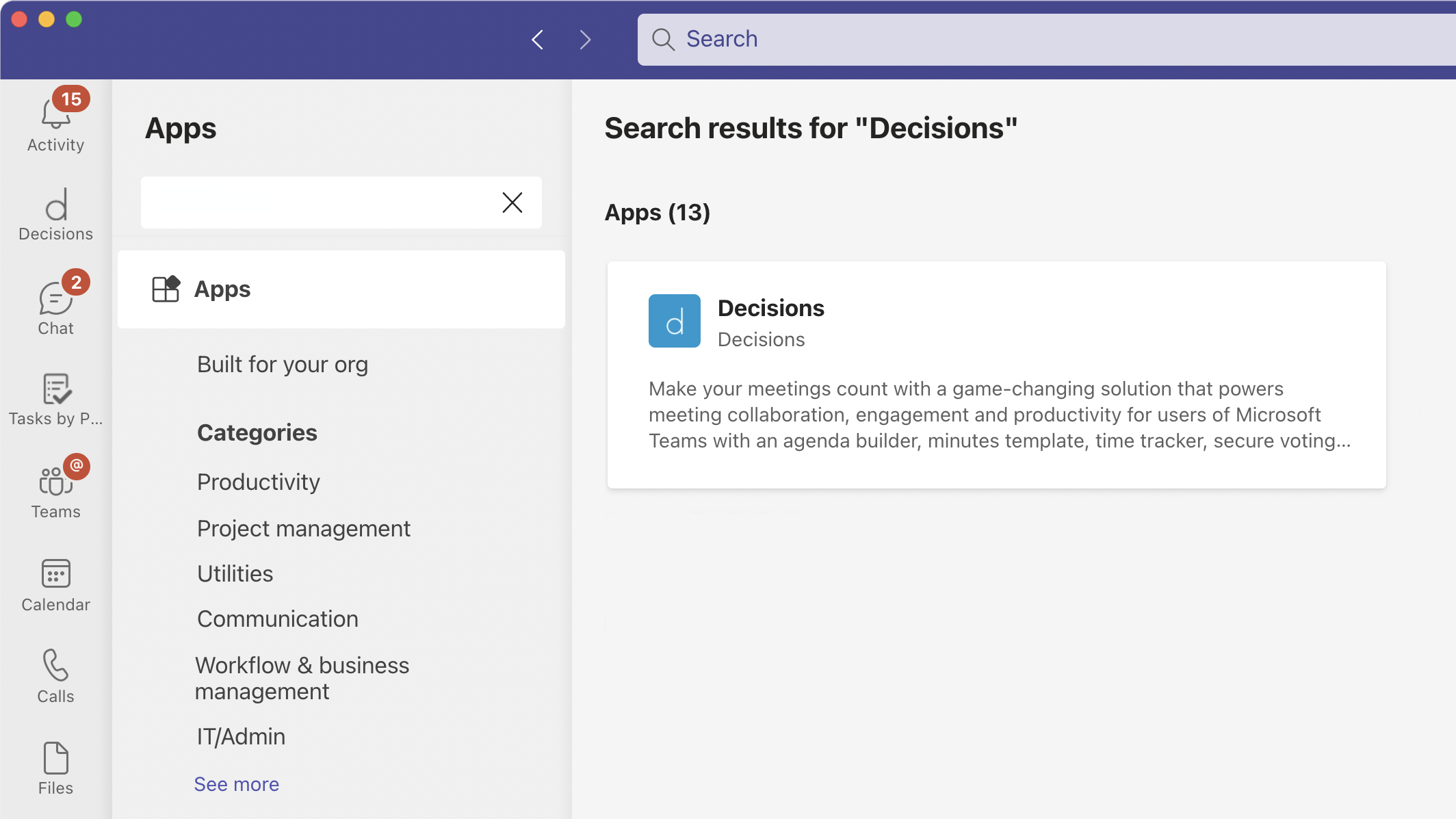 Decisions in the Microsoft Teams store